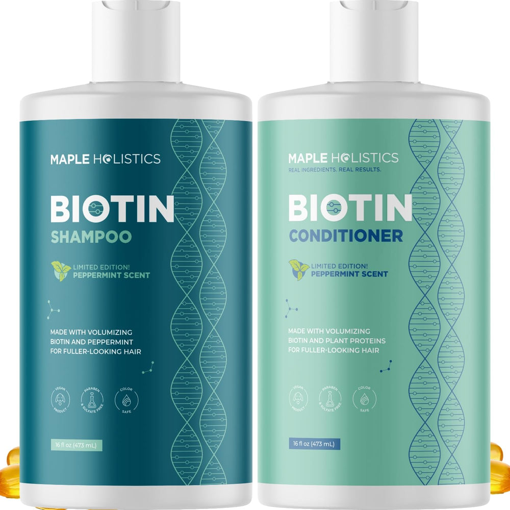 Maple Holistics champú biotina con volumen en botella, nutre cabellos finos para mayor cuerpo