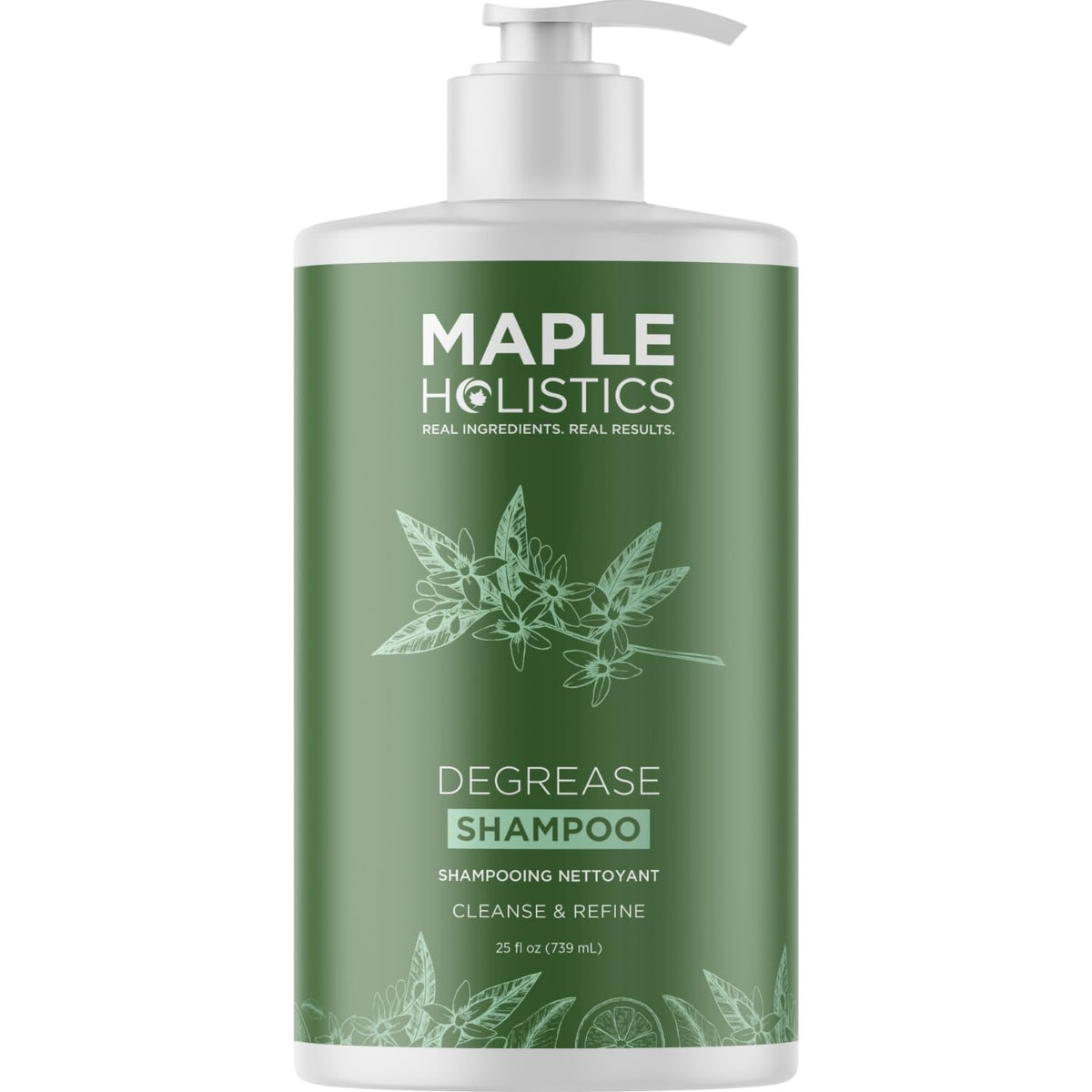 Maple Holistics Champú Clarificante: botella derramando para limpieza profunda del cabello graso