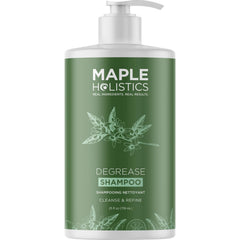 Maple Holistics Champú Clarificante: botella derramando para limpieza profunda del cabello graso