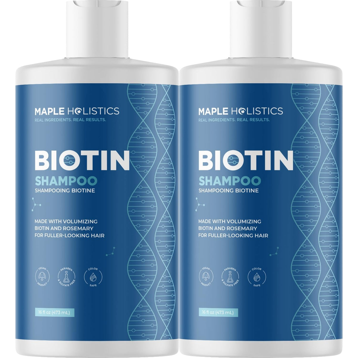 Maple Holistics Champú Romero con Biotina en botella para cabello fino y voluminoso.