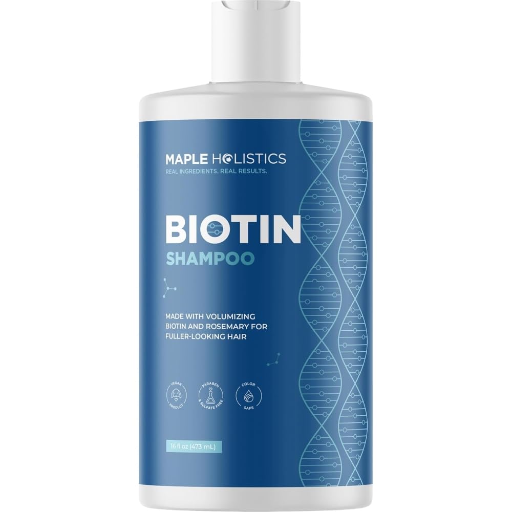 Maple Holistics Champú romero y biotina, botella frontal, aumento de volumen para cabellos finos.
