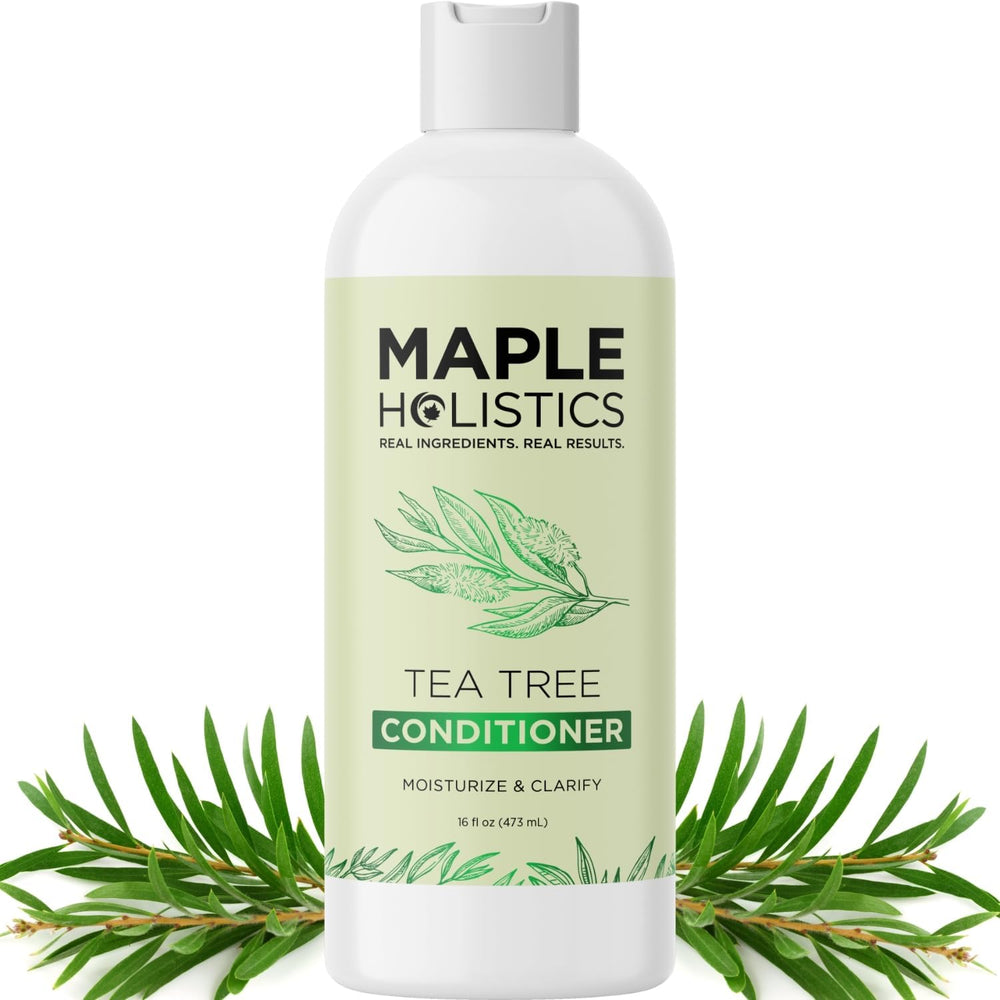 Maple Holistics acondicionador arbol de te, botella visible, hidratación suave para cabello seco