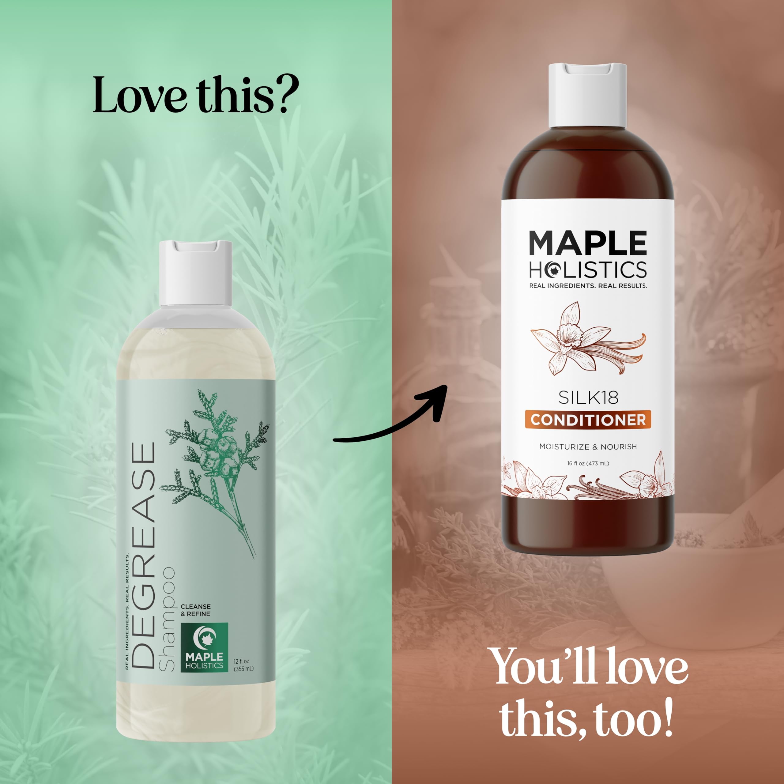 Maple Holistics Degrease Champú – aceite esencial de albahaca para frescura y cuidado suave.
