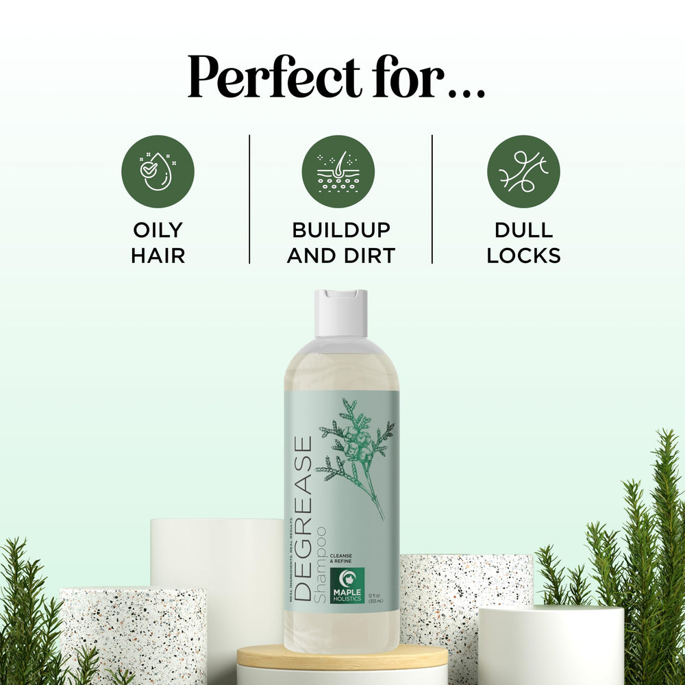 Maple Holistics Degrease Champú – aceite esencial de limón para limpieza suave y vigorizante.