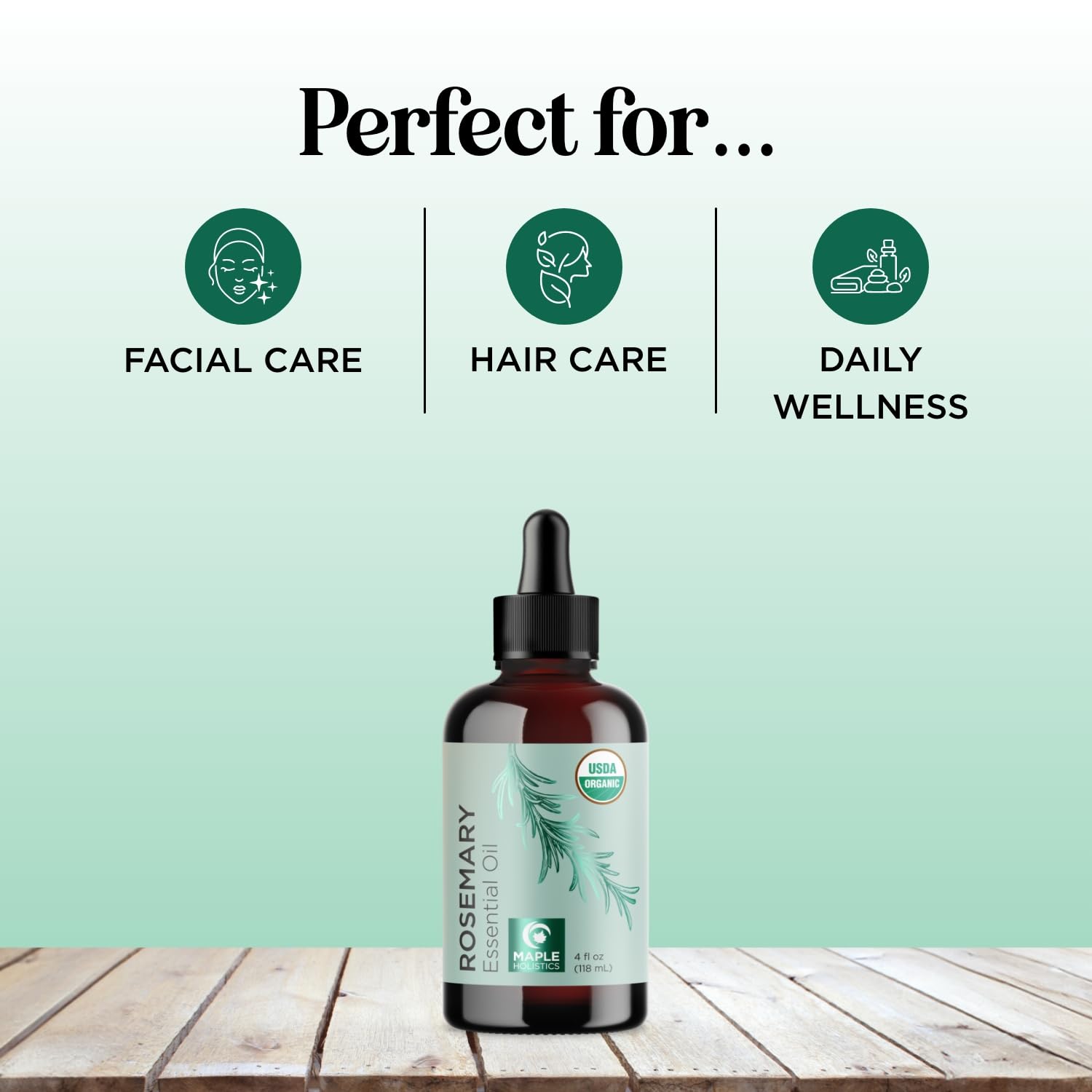 Visage avec huile romarin Maple Holistics, soin léger et antioxydant.