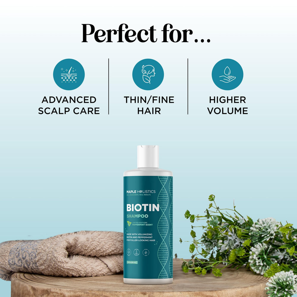 Maple Holistics premium hair care shampoo with natural oils and biotin for nourished hair.