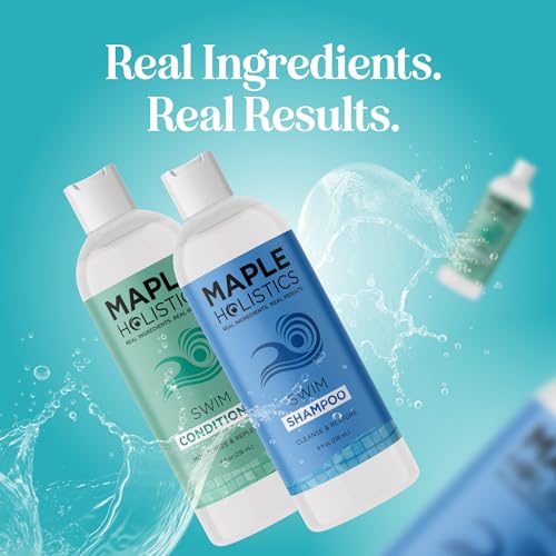 Maple Holistics pool-beach hair care set on shelf with natural oils.