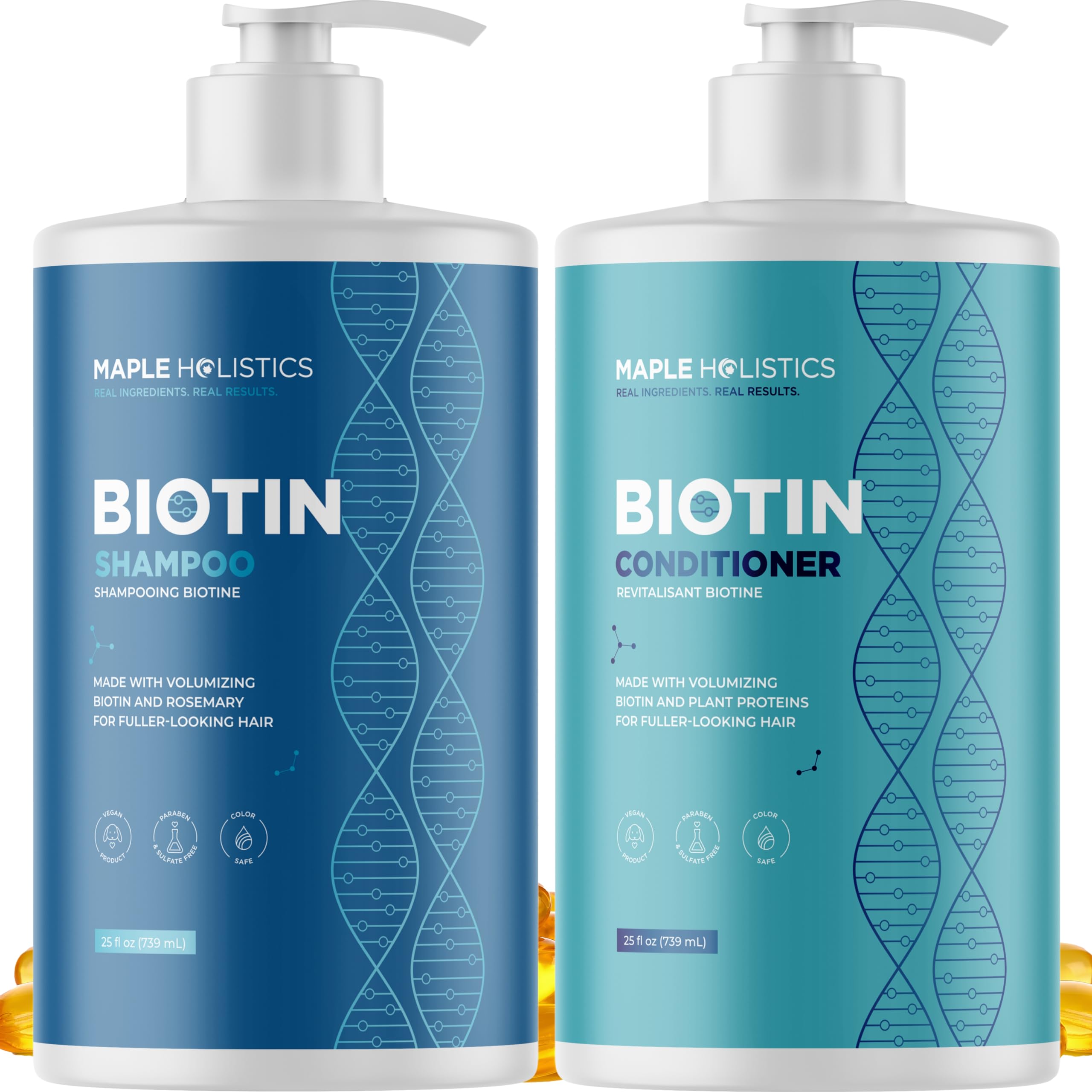 Maple Holistics champú romero biotina: botella que sugiere mayor volumen