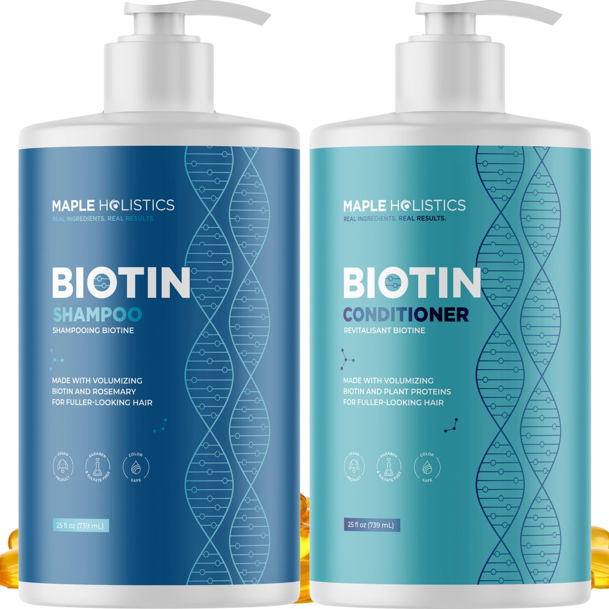 Maple Holistics champú romero biotina: botella que sugiere mayor volumen