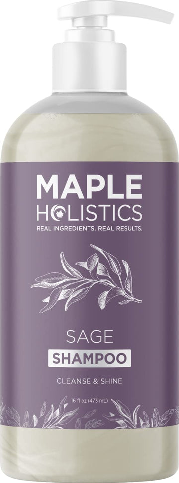 Maple Holistics Sage & Rosemary Shampoo bottle front, clarifying cleanse for scalp buildup.