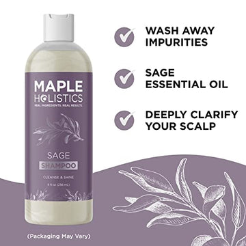 Maple Holistics Sage Rosemary Shampoo ingredients highlight sage and rosemary for scalp refreshment.