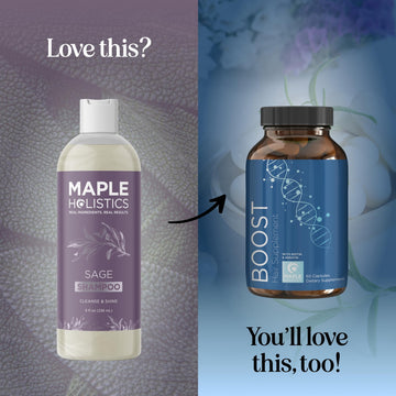 Maple Holistics Sage Rosemary Shampoo rinse scene captures the cleansing process.