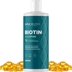Maple Holistics champú biotina para cabello fino, botella visible, volumen