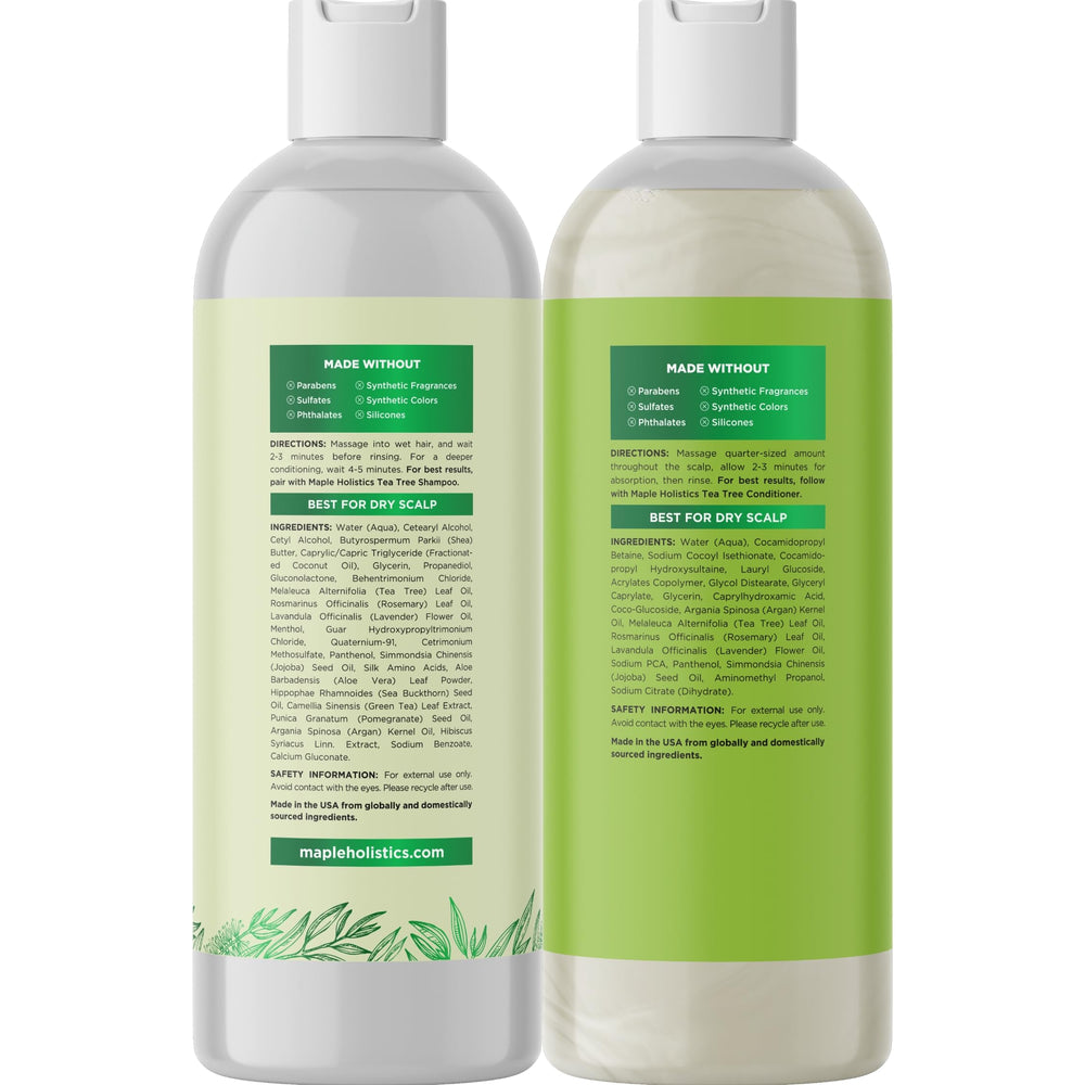 Maple Holistics Tea Tree Shampoo bottle with creamy lather indicates cleansing action