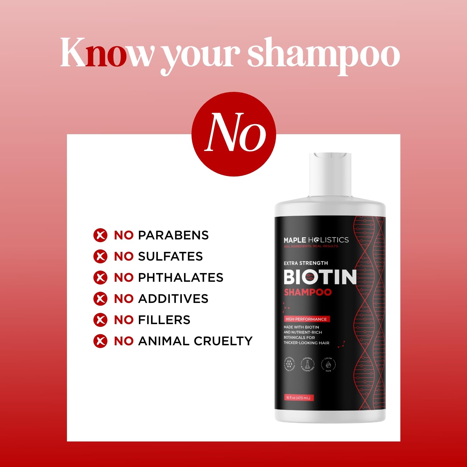 Maple Holistics Ultra Biotin Shampoo, biotina y vitaminas B para cabello