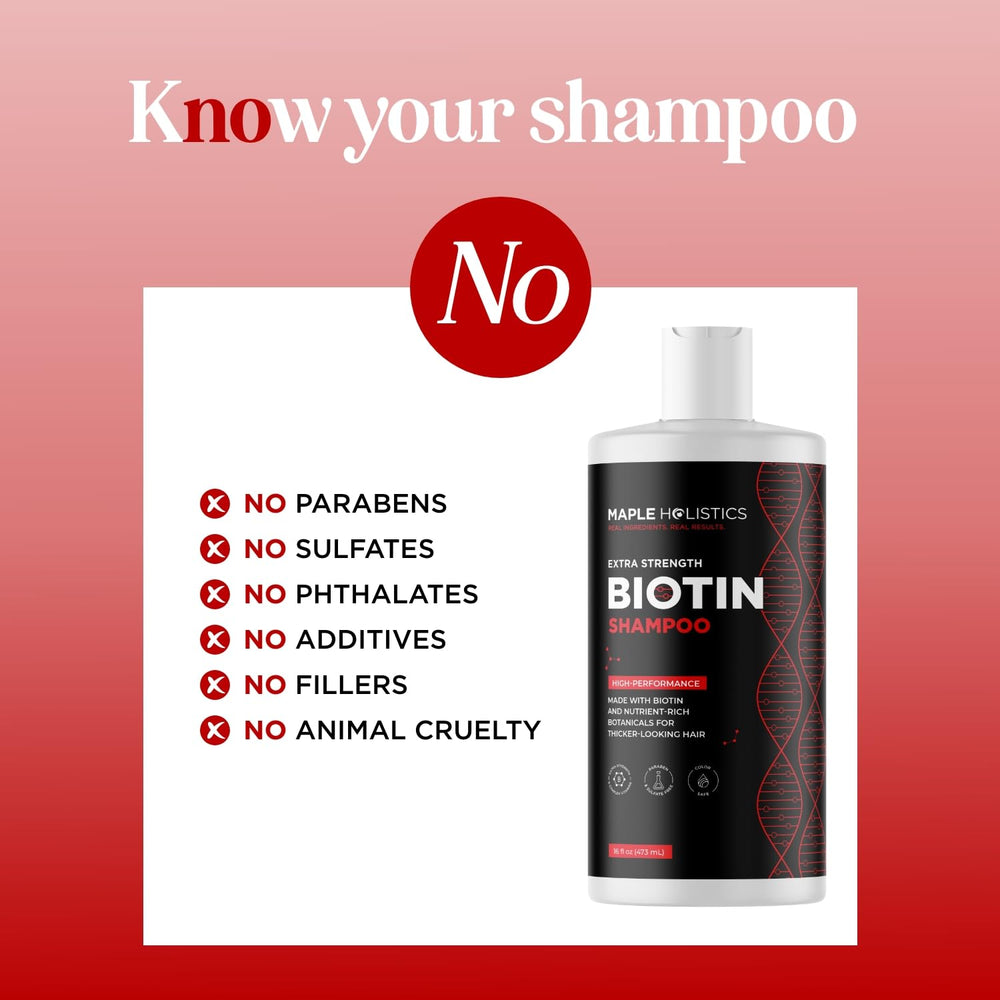 Maple Holistics Ultra Biotin Shampoo, biotina y vitaminas B para cabello