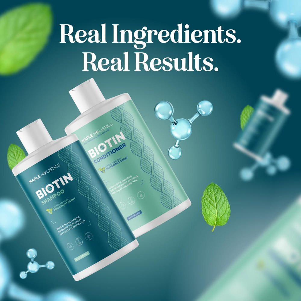 Maple Holistics persona usando champú biotina, experiencia suave