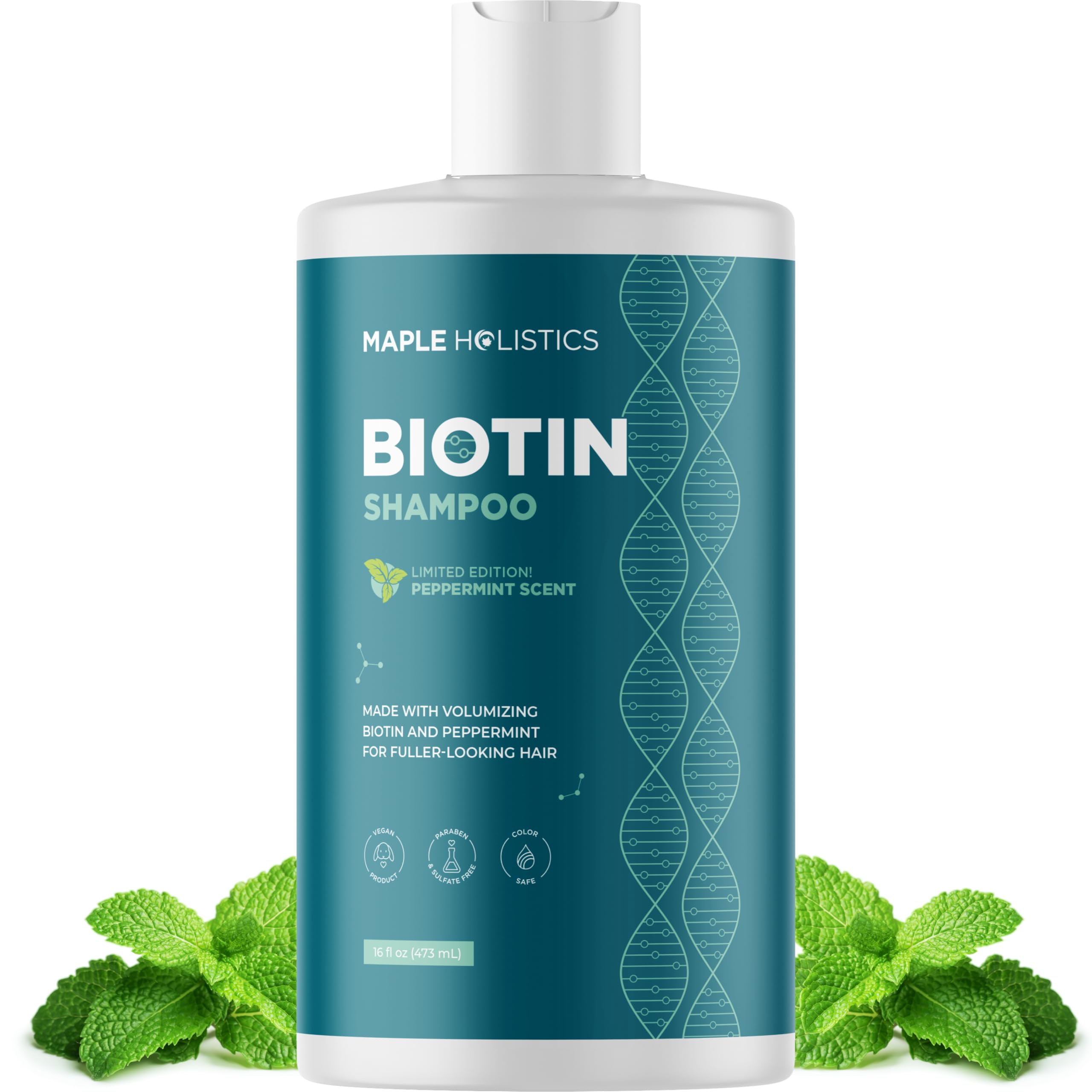 Maple Holistics volumizing biotin shampoo bottle for fuller-looking hair.