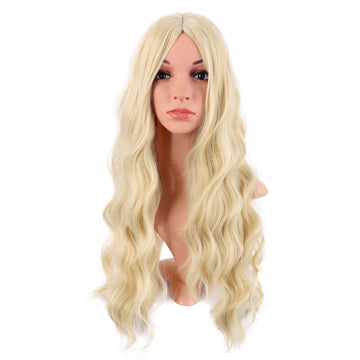 MapofBeauty peluca larga ondulada con parte central sin flequillo para cosplay.