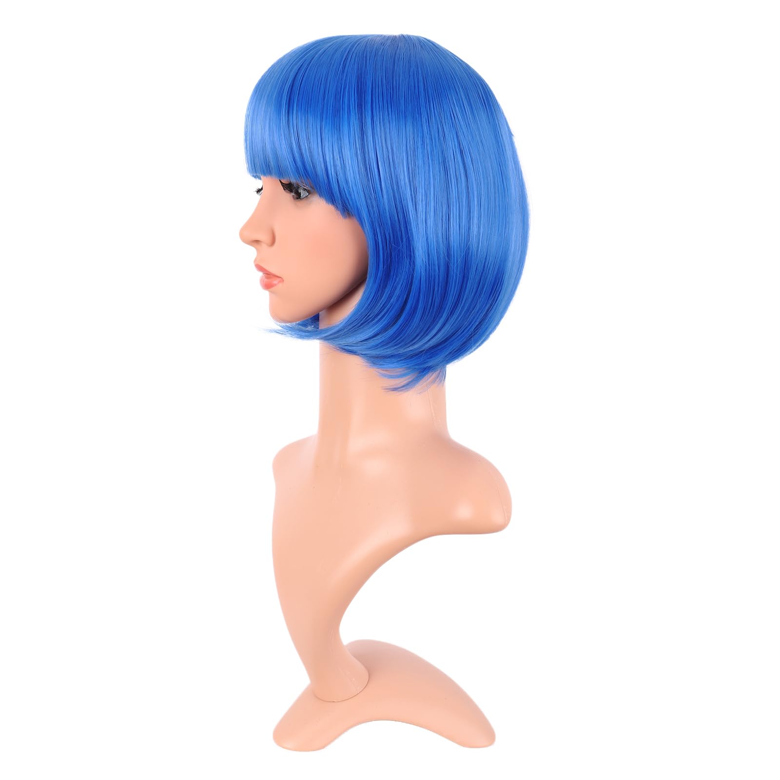 MapofBeauty peluca con detalle de flequillo en azul brillante para estilo definido.