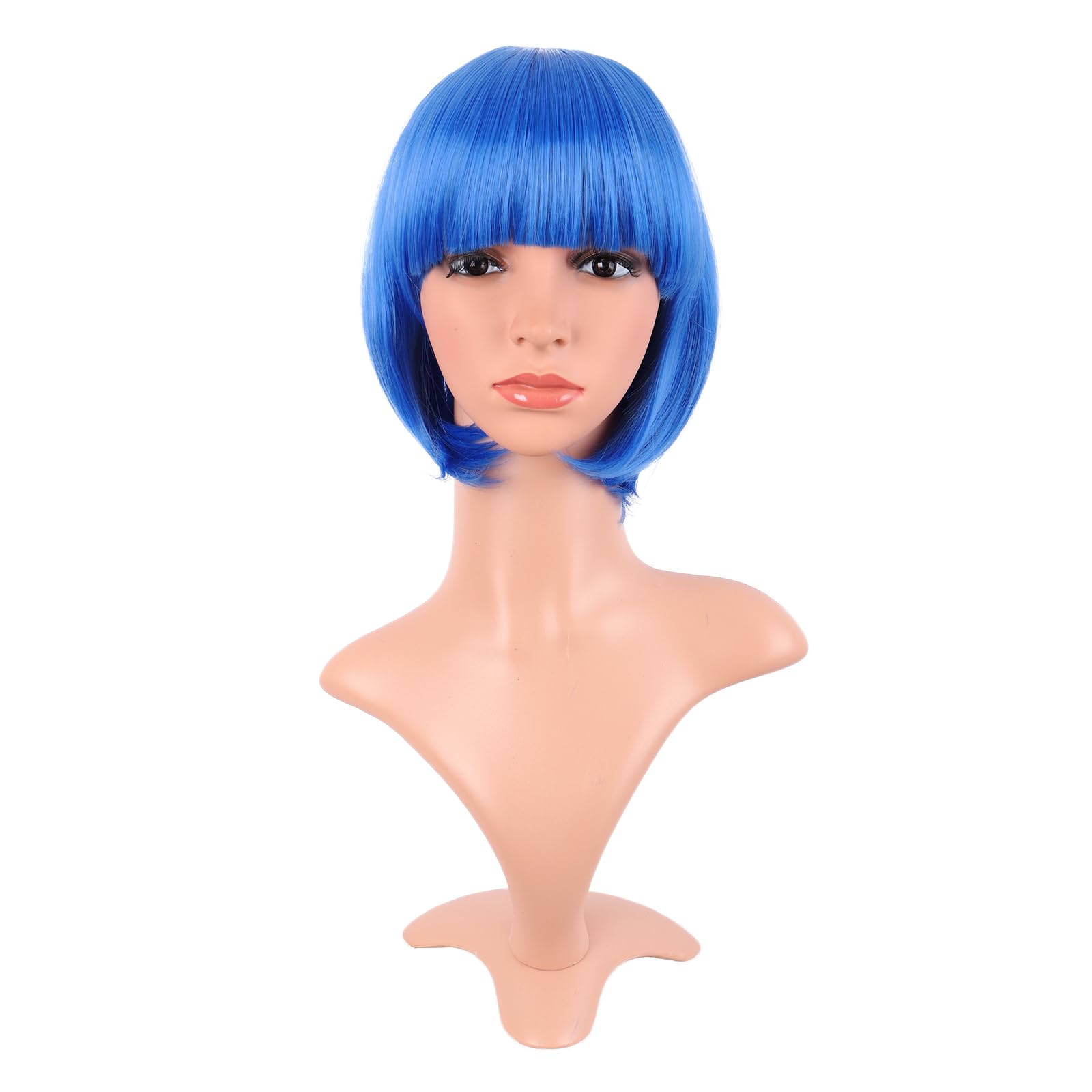 MapofBeauty peluca bob corto azul brillante con flequillo, ideal para cambio de estilo.