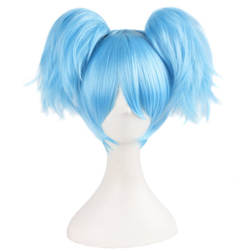 MapofBeauty peluca cosplay azul claro 12 pulgadas, tres piezas, looks vibrantes