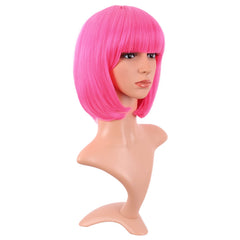 Peluca sintetica recta neon rosa de MapofBeauty para cambios diarios.