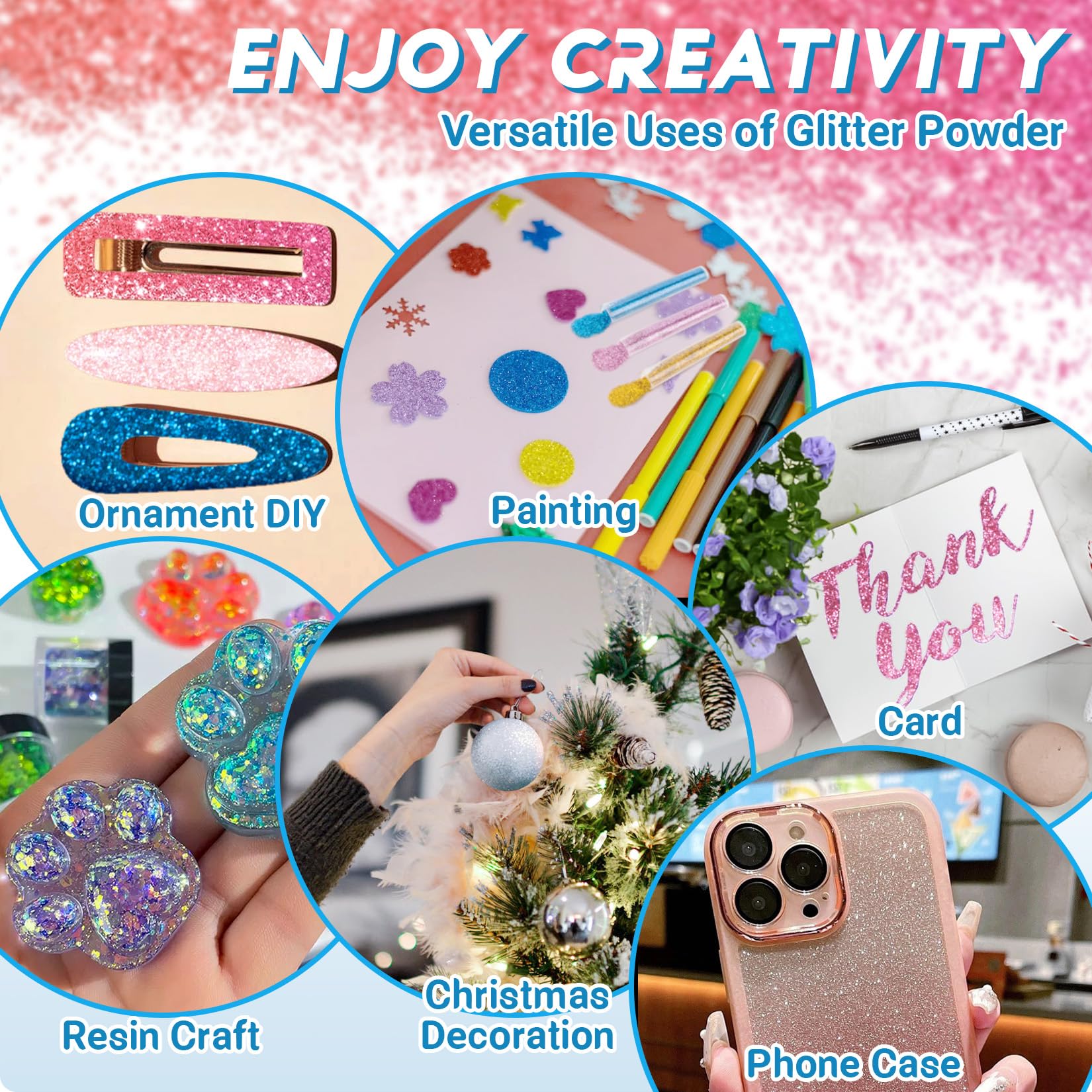 MAQIHAN glitter multicolor, polvo ultra fino ideal para decoraciones y tarjetas.