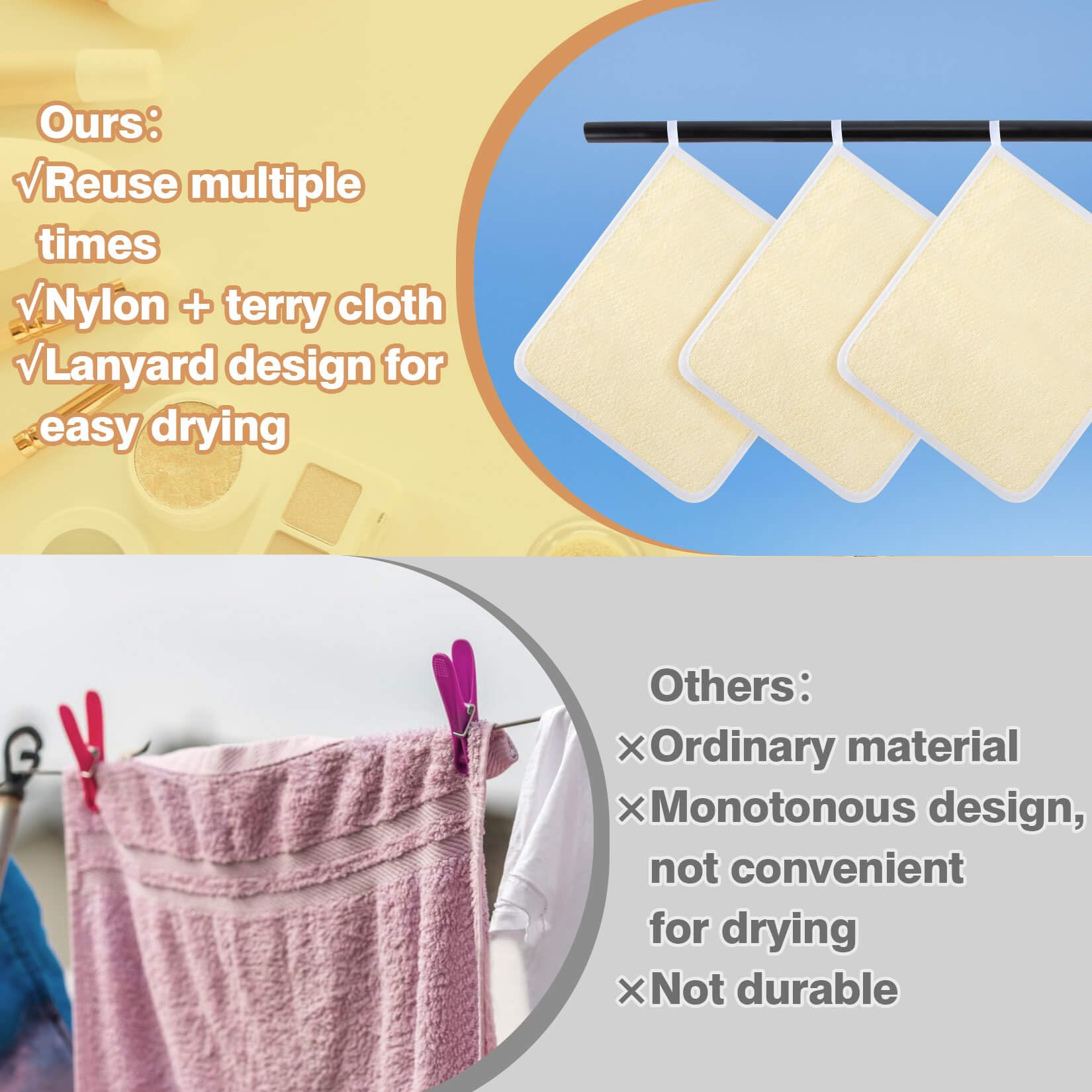 MAQIHAN toallitas exfoliantes diseño de colgante para secado práctico