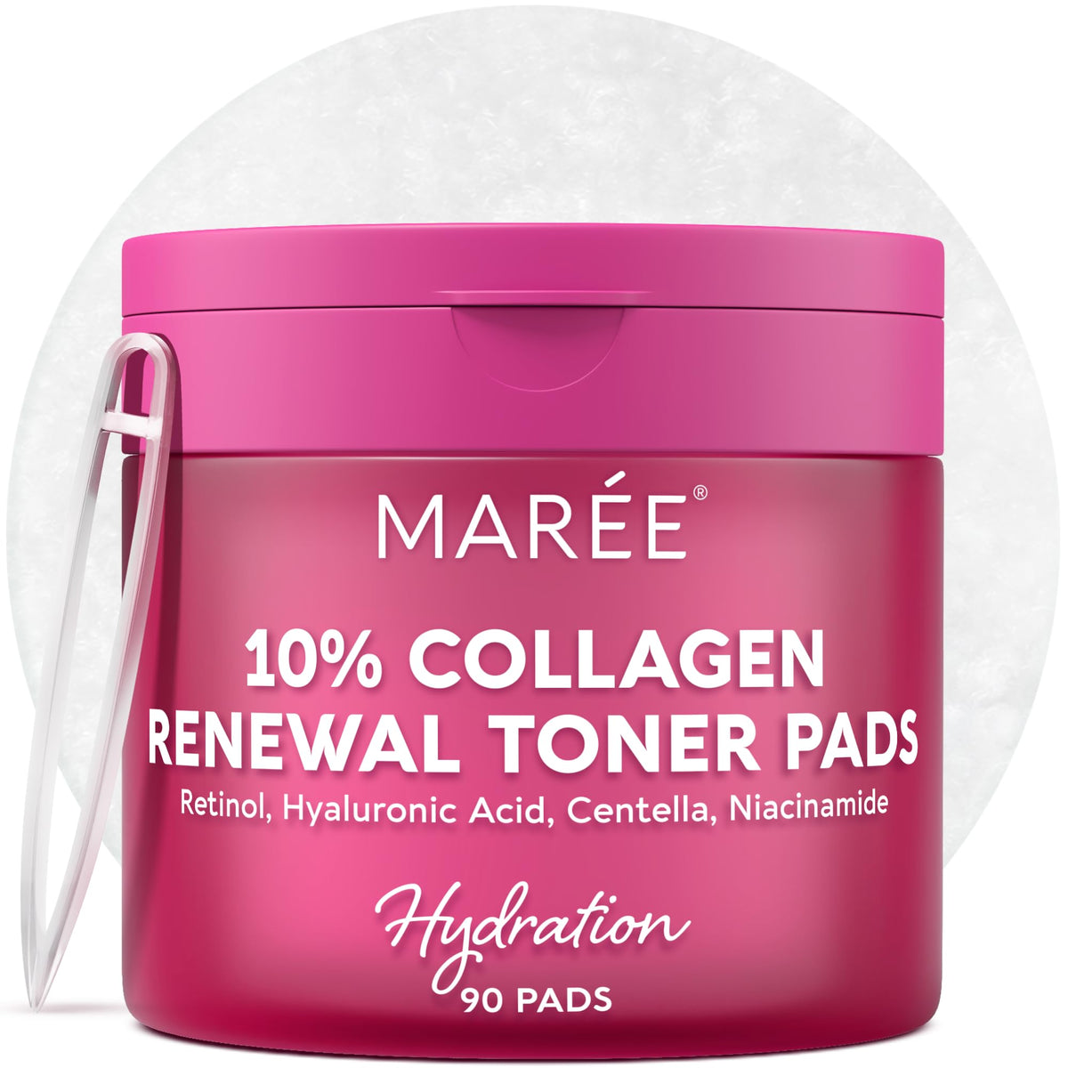 MAREE colágeno retinol tonico discos, frente del producto, ideal para iniciar rutina facial e hidratación.
