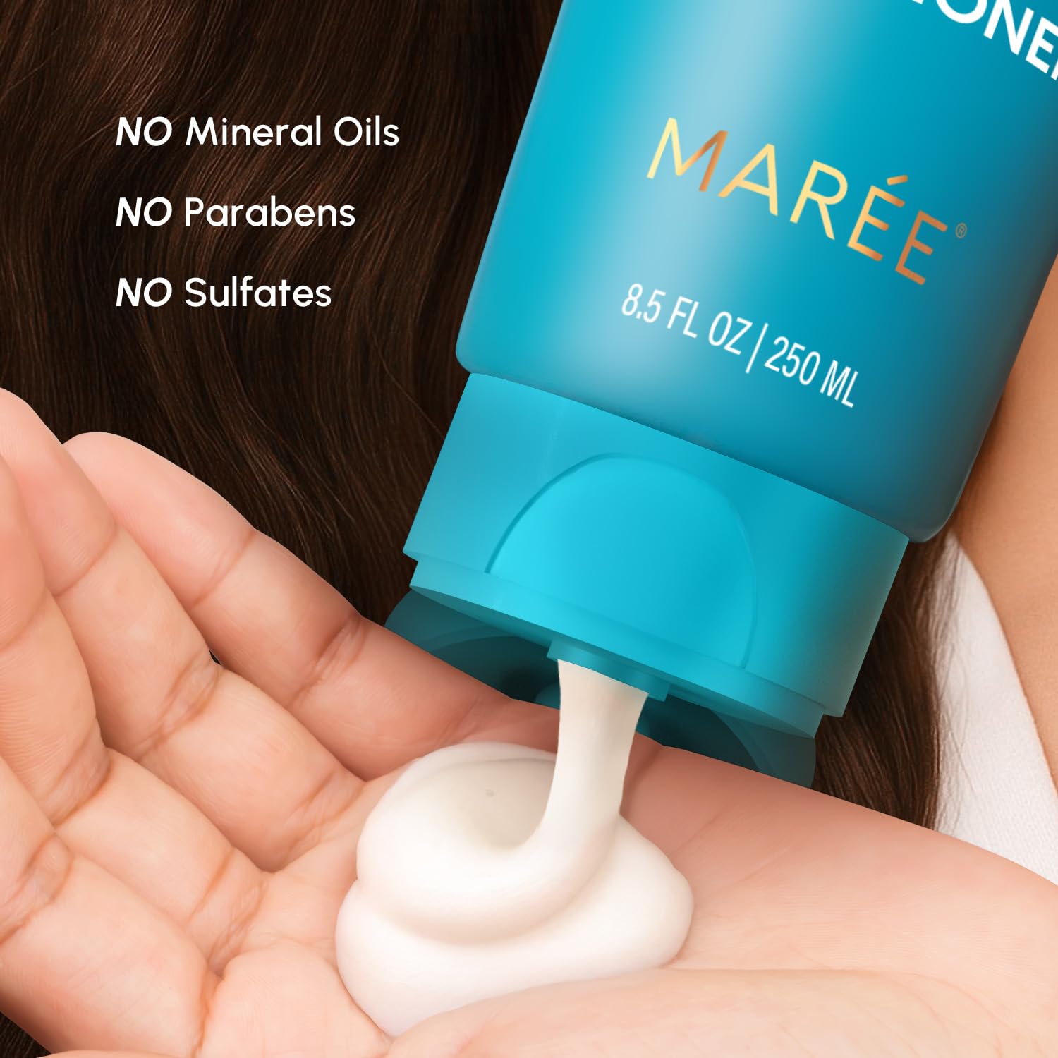 MAREE Formule sans sulfates respecte les cheveux sensibles et les zones colorées.