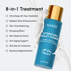 MAREE Hydrating Milky Toner packaging with box and bottle signals premium hydration