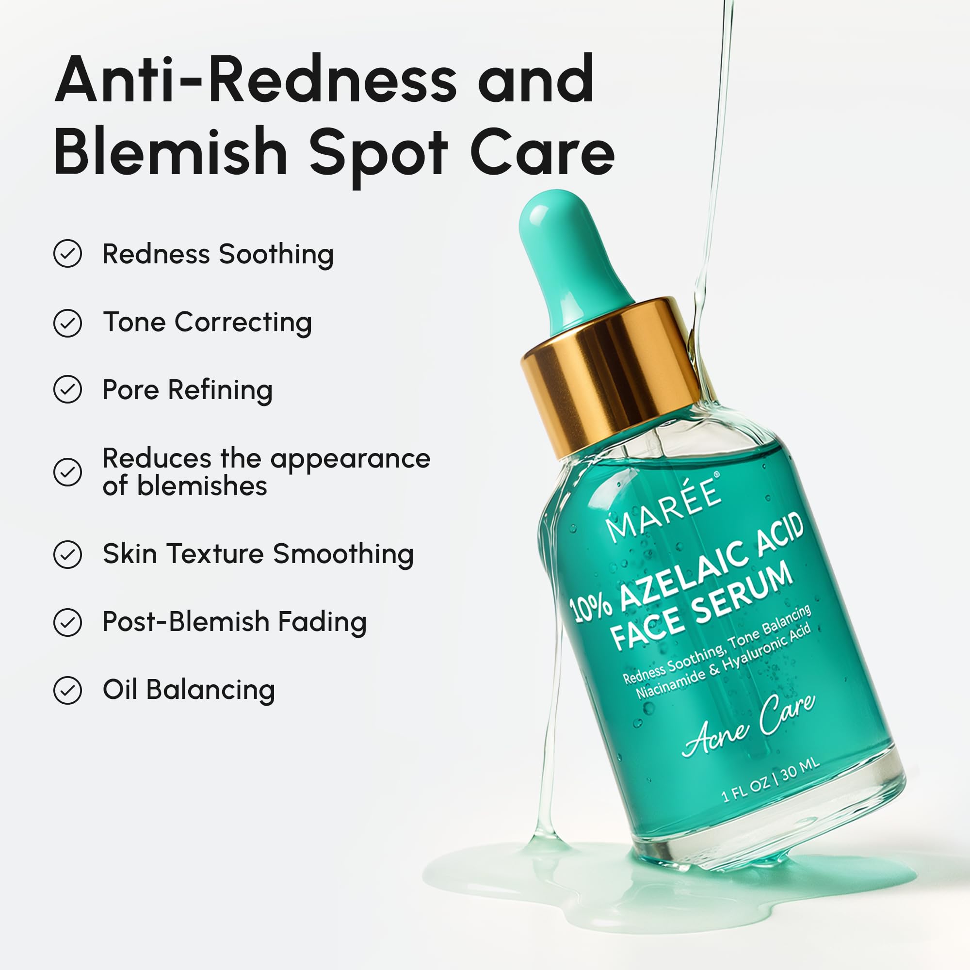MAREE 10% ácido azelaico con niacinamida y centella para tono más uniforme.