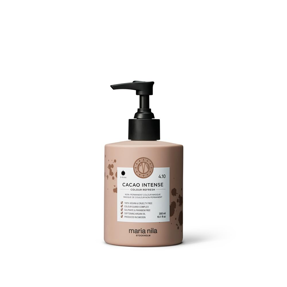 Maria Nila Colour Refresh Cacao Intense, botella vertiendo, realza tono marrón con pigmentos