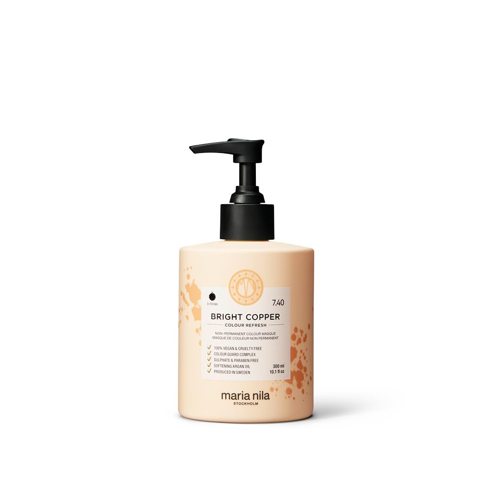 Maria Nila Colour Refresh cobre brillante en botella, refresca el color sin dañar el cabello.