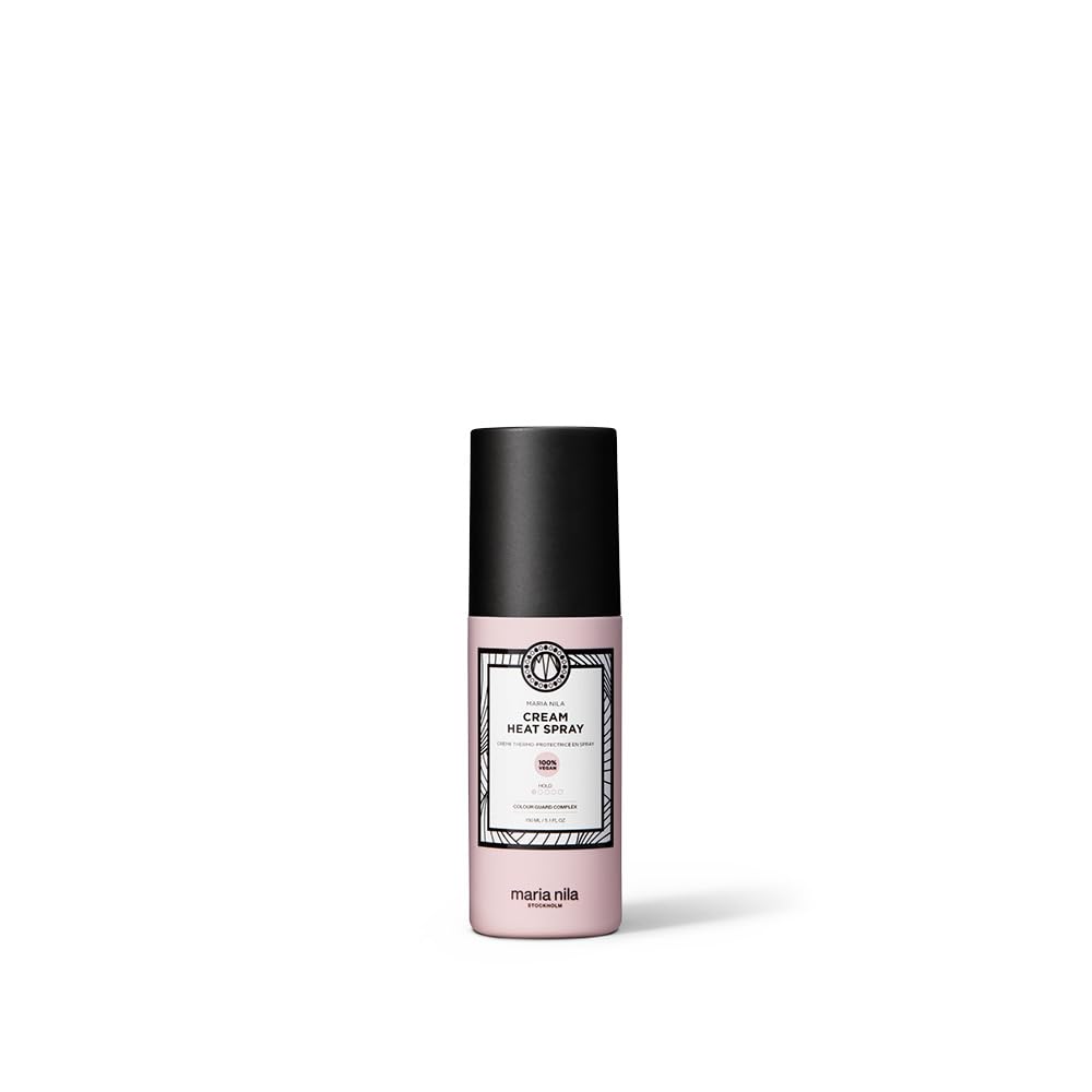 Maria Nila Cream Heat Spray sur la bouteille, protection thermique pendant le coiffage.