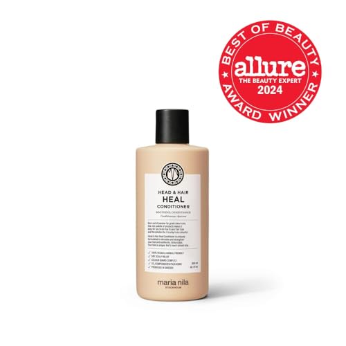 Etiqueta elegante de Maria Nila Head & Hair Heal en la botella.