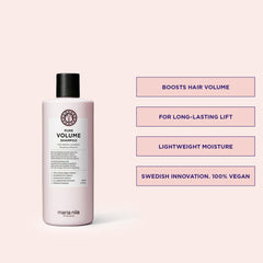 Maria Nila Pure Volume shampoo botella: ofrece volumen de larga duración para cabellos finos.