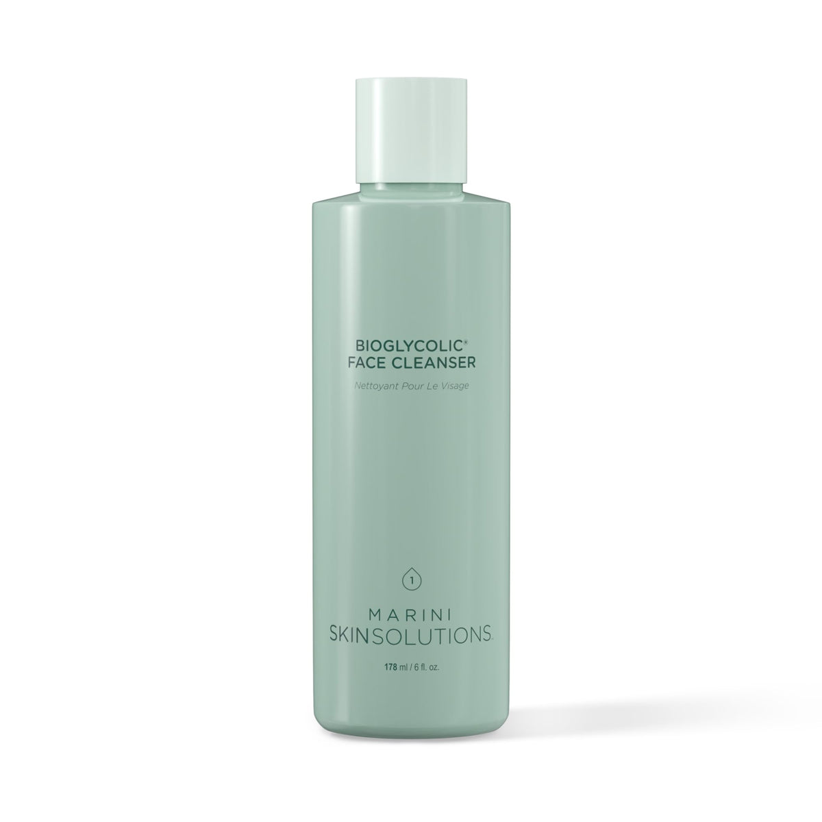 Marini SkinSolutions Bioglycolic Face Cleanser, botella iluminada, limpieza suave para piel limpia.