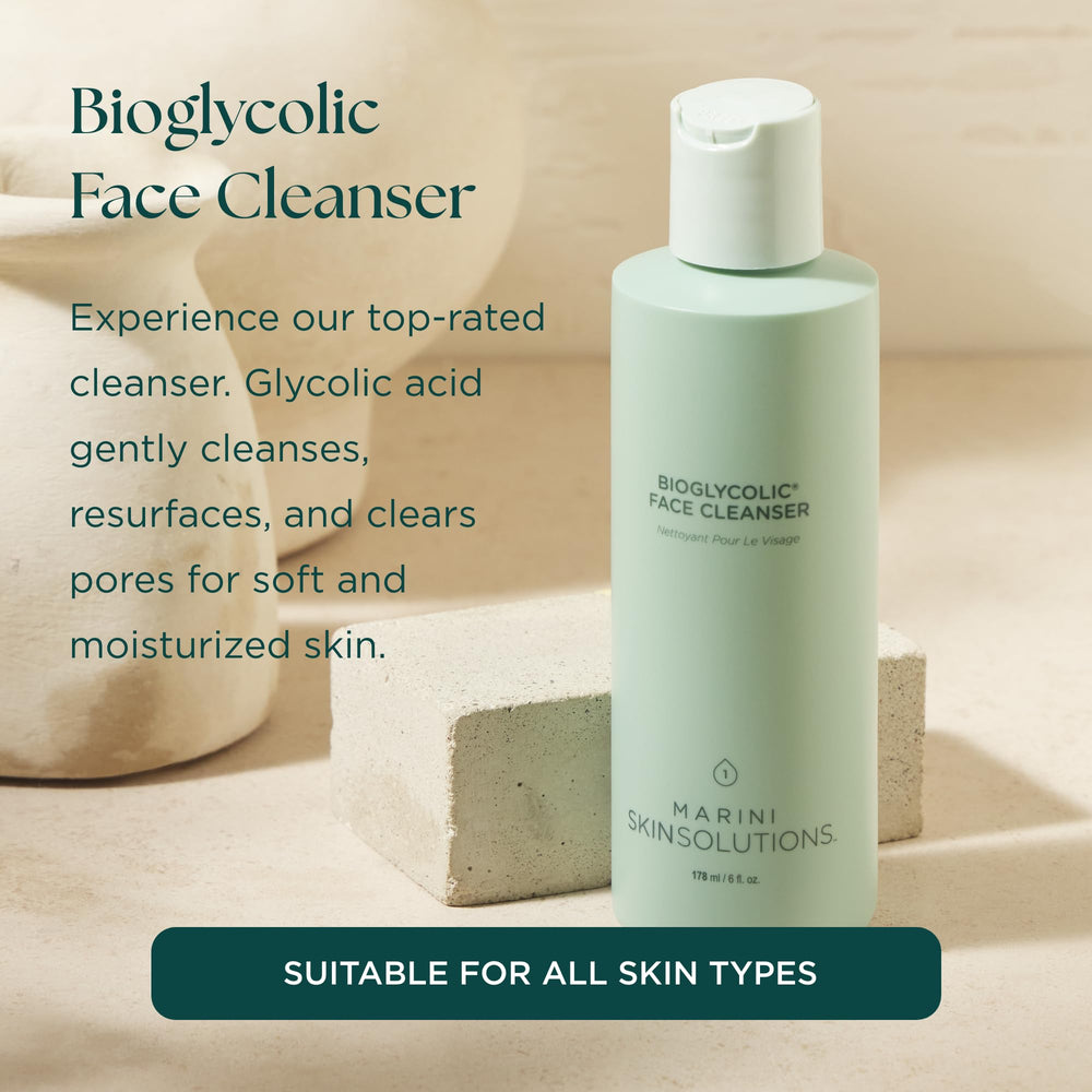 Marini SkinSolutions Bioglycolic Face Cleanser, textura suave ideal para uso diario sin irritación.