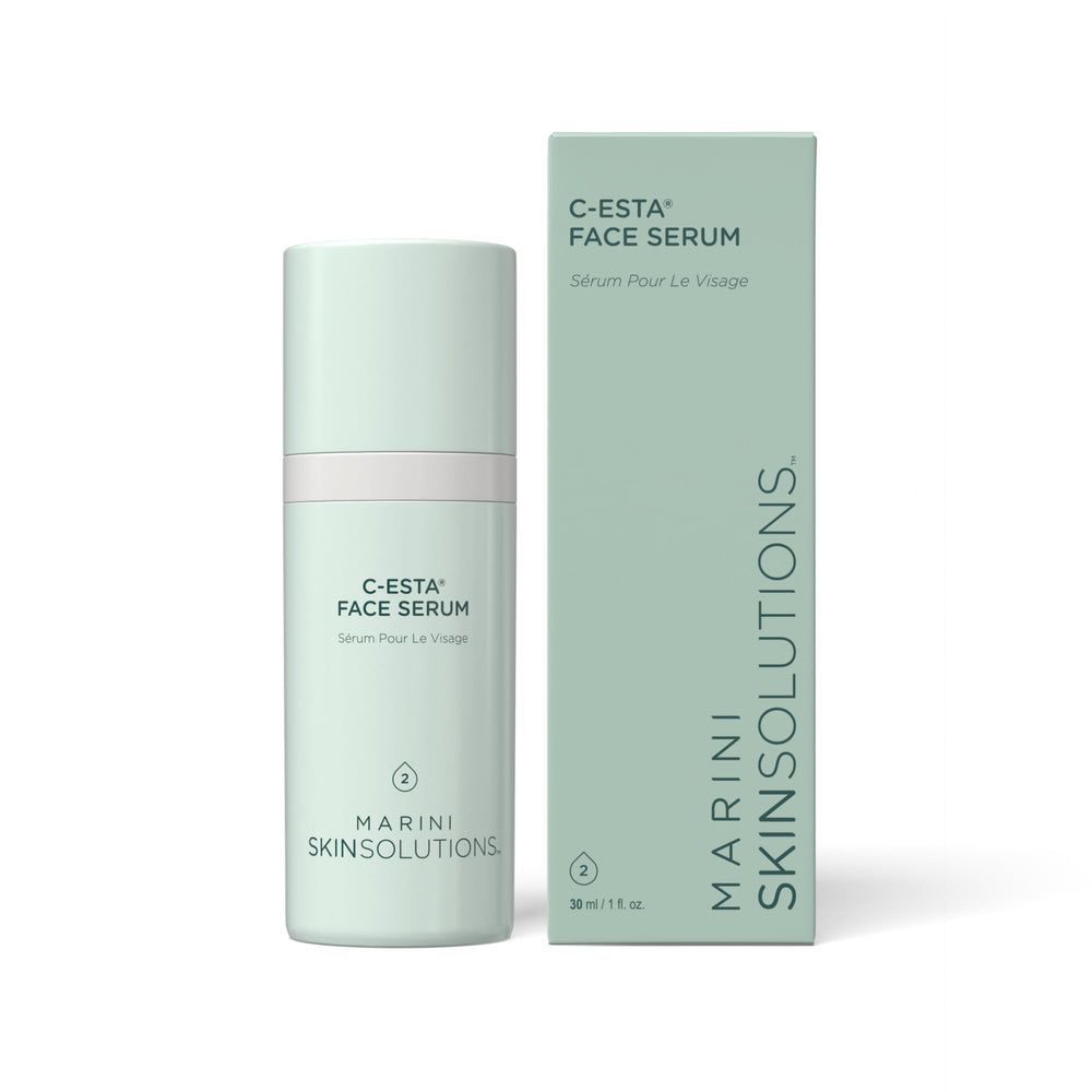 Marini SkinSolutions C-ESTA serum botella: protección antioxidante para la rutina diaria.
