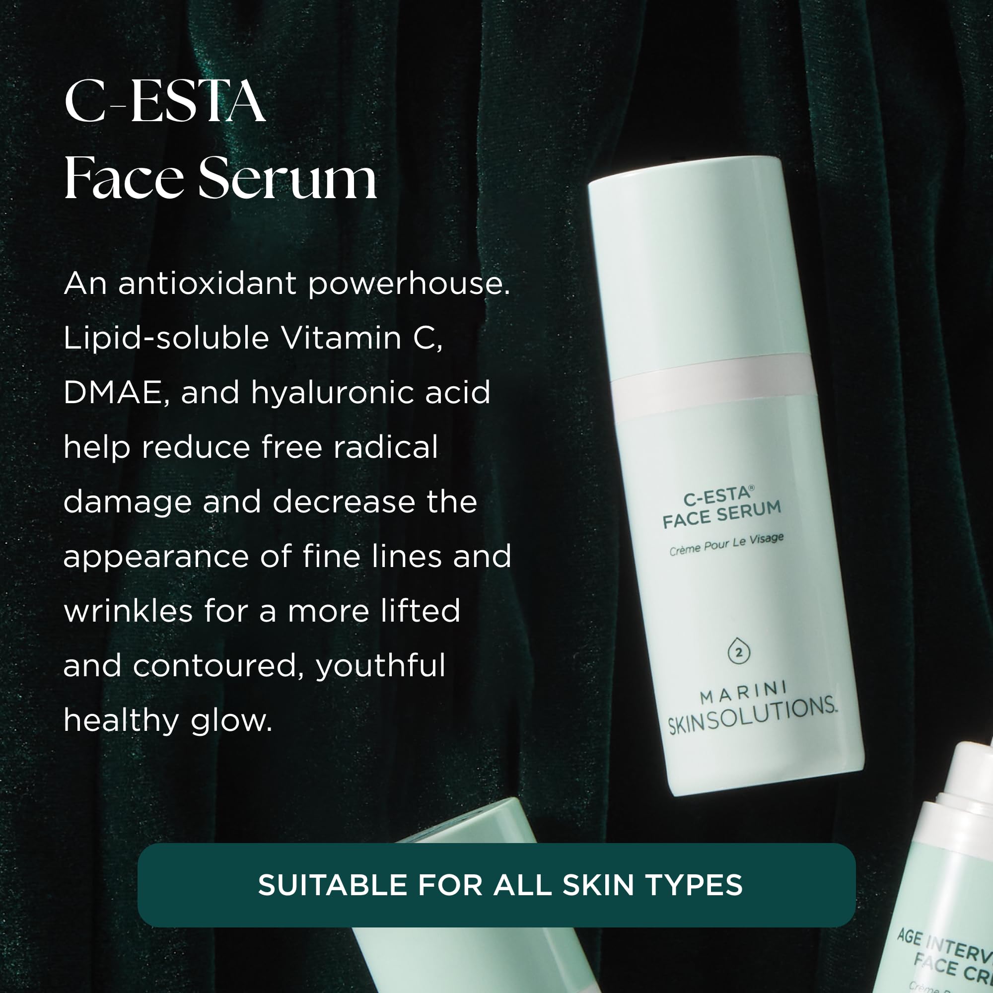 Serum C-ESTA de Marini con textura sedosa que se absorbe rápidamente.