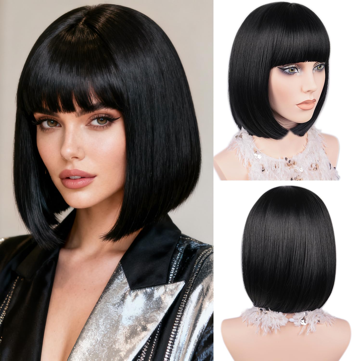 MAYSA bob corto con franja plana, aspecto natural para uso diario