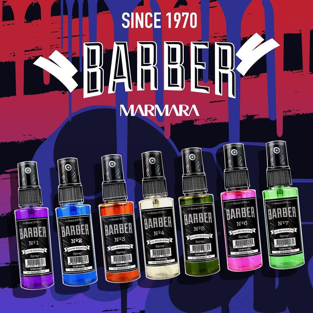 Etiqueta de diseño minimalista Marmara Barber Colonia para coleccionistas.