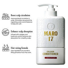 MARO17 Acondicionador aplicándose en cabello, sensación vigorizante para el cuero cabelludo.