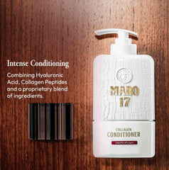 MARO17 Acondicionador con colágeno, ingredientes visibles, promueve hidratación del cuero cabelludo.