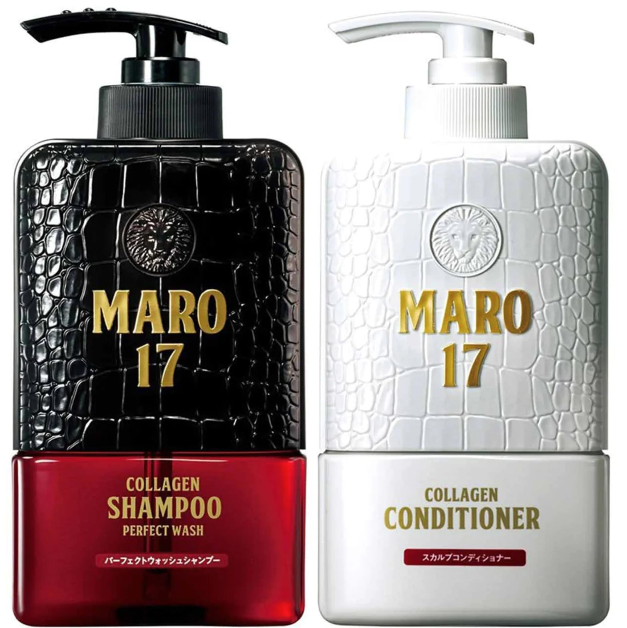 MARO17 Collagen Shampoo bottle promotes fuller, healthier hair.