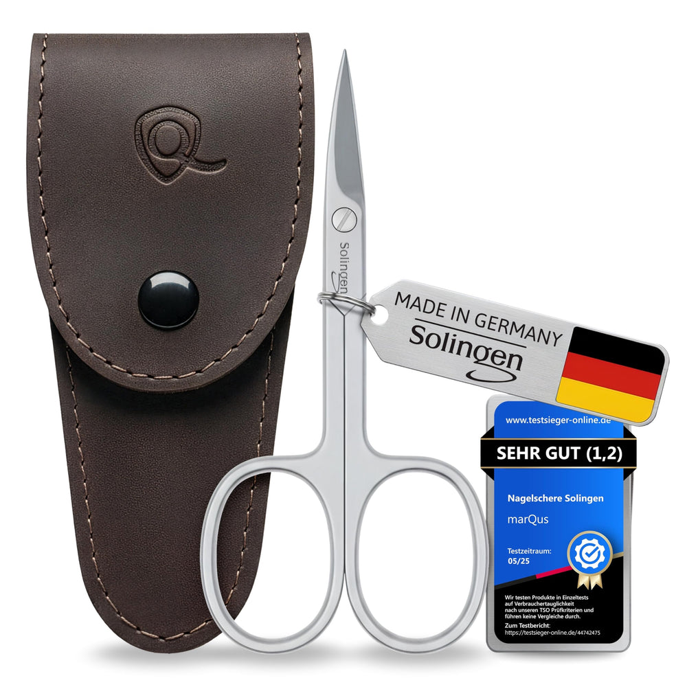 Tijeras marQus Solingen con curvatura para uñas, precisión en manicura y pedicura.