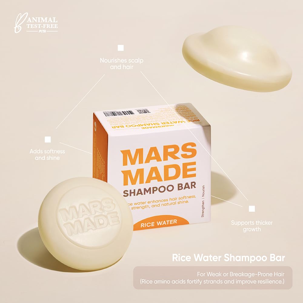 Mars Made barra champú arroz brillo saludable tras cada lavado