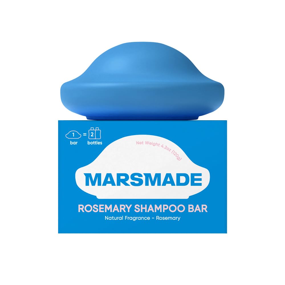 Mars Made Barra champú romero envase: opción sostenible para baño diario.